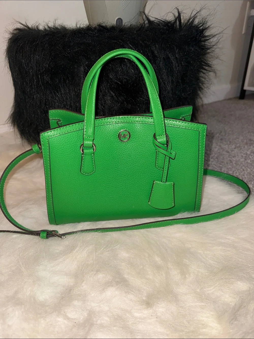 Michael Kors Bright Green Leather Satchel with Detachable Strap
